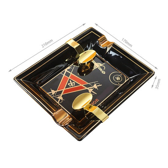 Montecristo Luxury Style Hand Made Elegant Fine Ceramic Gold Plated Two Slots Cigars Black Ashtrays Discount