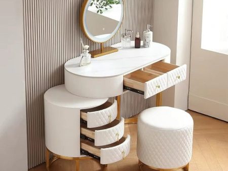 Modern Makeup Vanity Desk with Large Lighted LED Mirror Drawers and Magnifying Glass For Sale