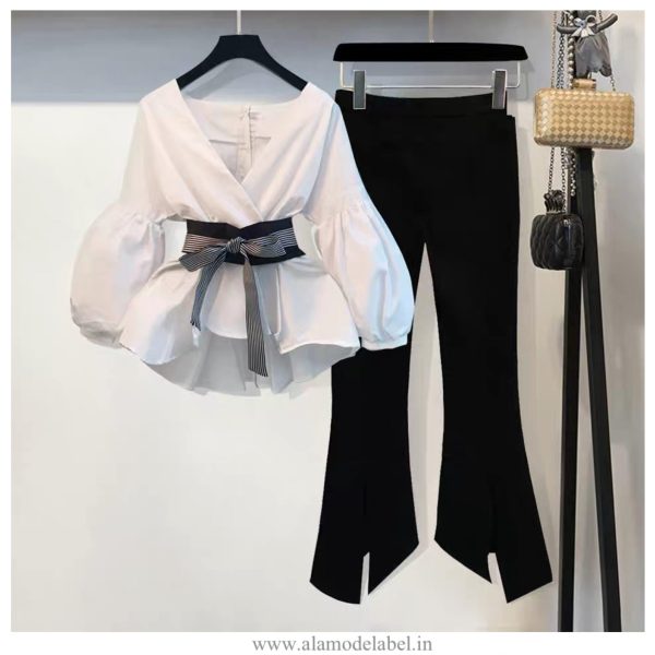 Luxury Bubble Sleeve Top with Pants For Discount