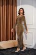 Deremy Full Sleeve Sequined Party Dress in Gold Hot on Sale