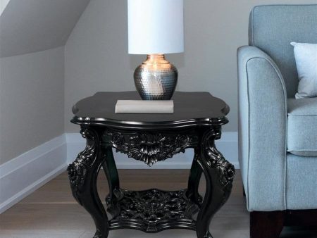 Rococo Style Ebony Rose Hand-Carved Mahogany Side Table on Sale