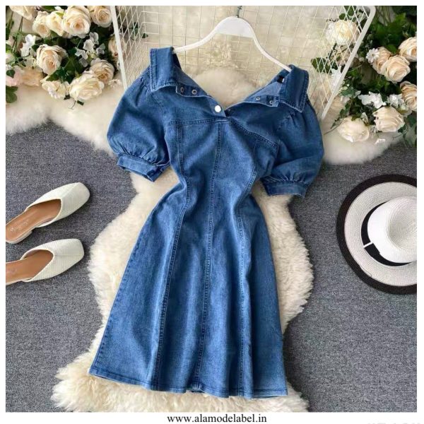 Calista Offshoulder Denim Dress on Sale