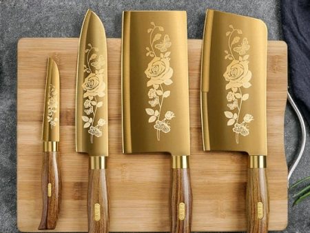 Rose Titanium Gold Professional High Grade Household Seiko Stainless Steel Kitchen Knifes Online Sale