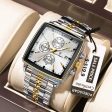 Mens Top Brand Luxury Multi-function Chronograph Quartz Square Sport  Waterproof Luminous Gold White  Watch Online Hot Sale