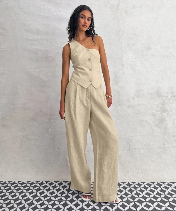 Boled Statement Vest Suit with Pants in Khaki Hot on Sale