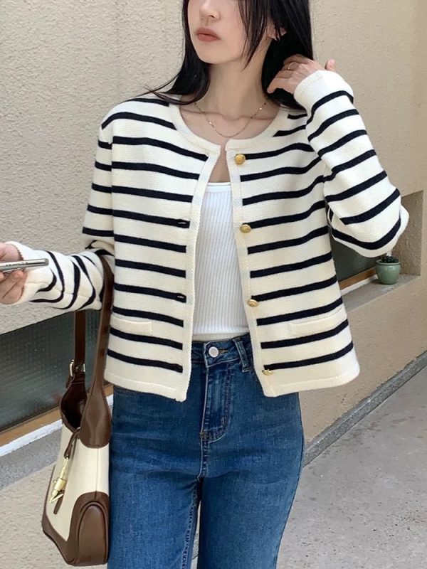 Marietta Striped Woolen Cardigan Supply