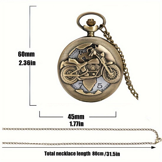 Bronze Motorcycle Bronze Necklace Quartz Movement Pocket Watch For Sale