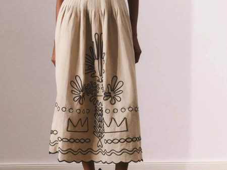 Jamie Embroidered Holiday Midi Dress in Beige - Luxe Collection Online Sale