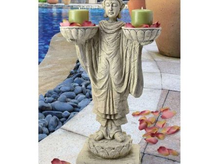 Buddha  with Two Candle Holder  Bowls Zen Garden Statue Online