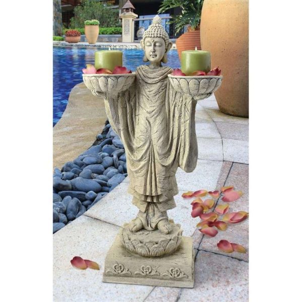 Buddha  with Two Candle Holder  Bowls Zen Garden Statue Online