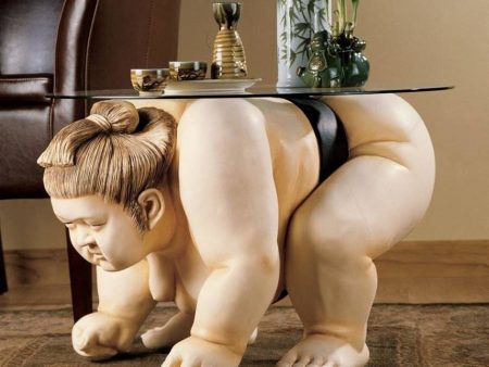 Japanese Sumo Wrestler Glass-Topped Sculptural Coffee Table Sale