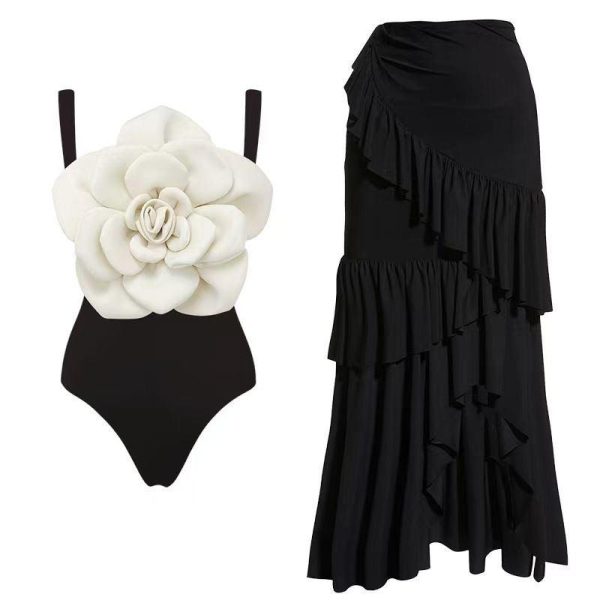 Camellia Rosette Swimsuit with Ruffled Skirt Discount