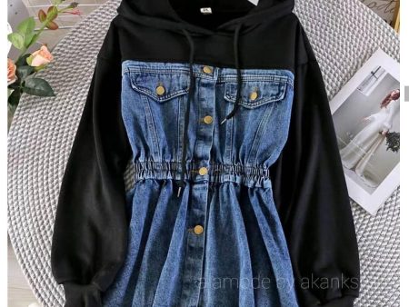 Denim Hooded Sweatshirt Fashion