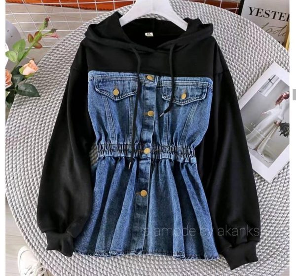 Denim Hooded Sweatshirt Fashion