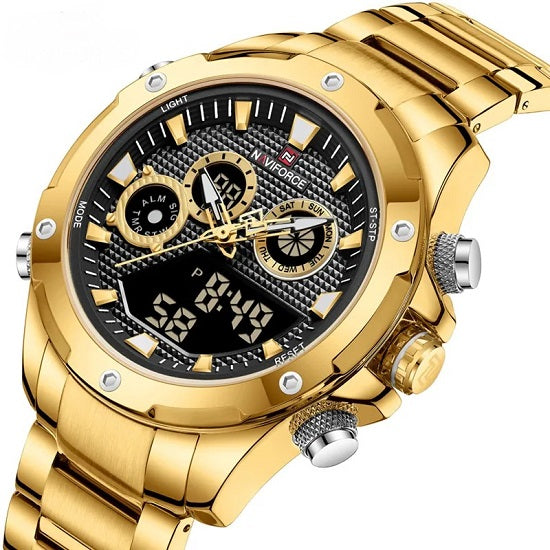 Mens Top Brand Military Grade  Multi-function Chronograph Quartz Alarm Digital Waterproof Luminous  Gold Black Watch Supply