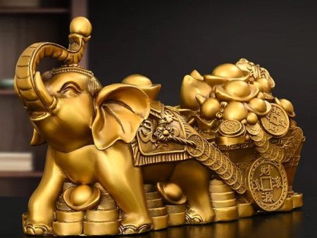 Bronze Fortune Elephant  Pulling Gold  to Your Home For Welth, Happiness and Prosperity Online Hot Sale