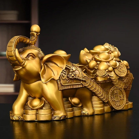 Bronze Fortune Elephant  Pulling Gold  to Your Home For Welth, Happiness and Prosperity Online Hot Sale