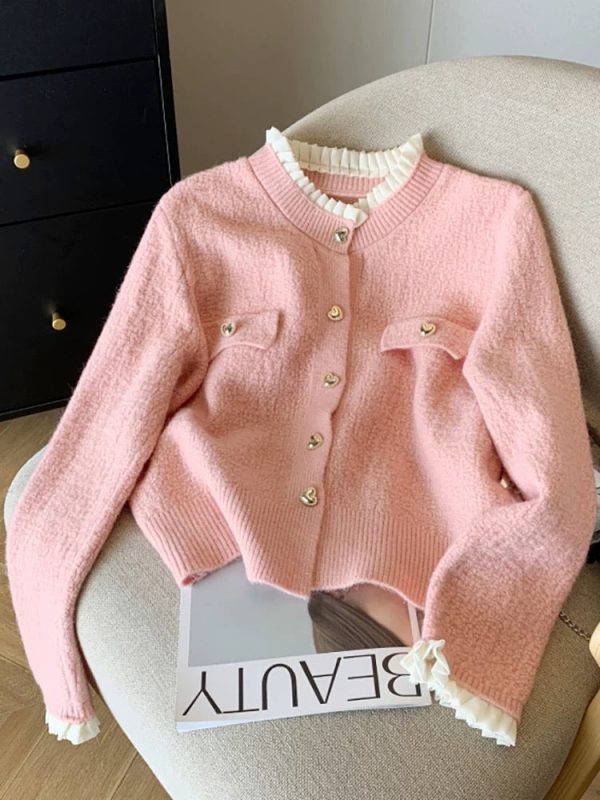 Gia Cute Heart Cardigans in Pink Fashion