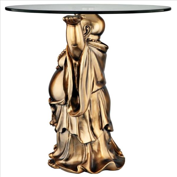 Feng Shui Decoration Jolly Hotei Buddha Glass-Topped Sculptural Table For Sale