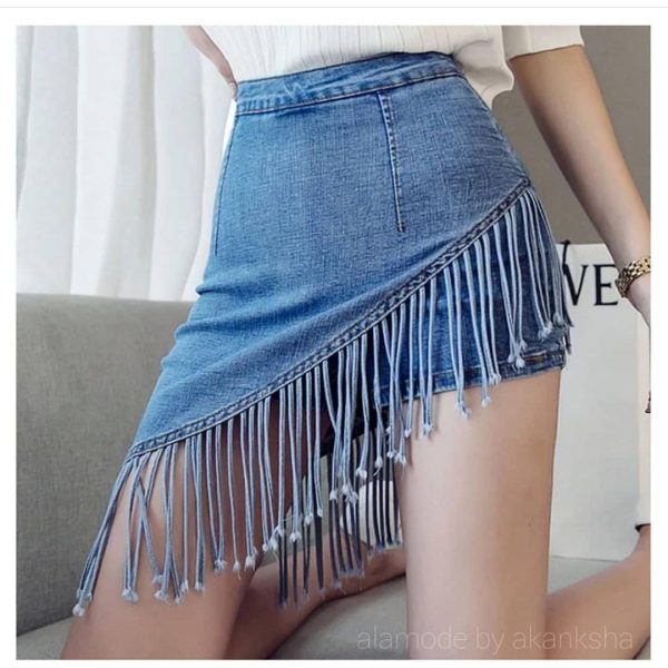 Fringes Denim Skirt Discount