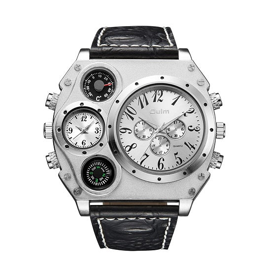 Mens Oulm Unique Top Brand Design Multi-function Multiple Time Zone Compas Luminous Water resistance Sports Chronograph Quartz Watch Supply