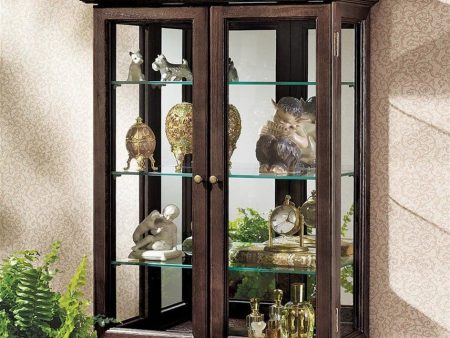 Tuscan Country Style Handmade Hardwood Walnut Finish Wall Curio Cabinet Fashion