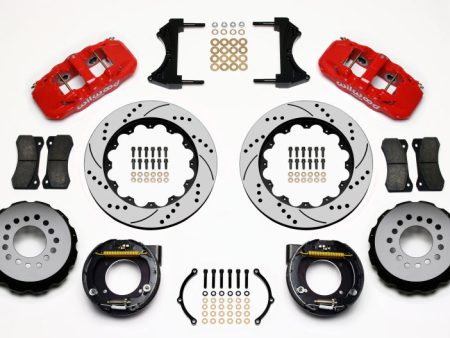 Wilwood AERO4 Rear P-Brake Kit 14.00in Drilled Red Chevy C-10 2.42 Offset 5-lug on Sale