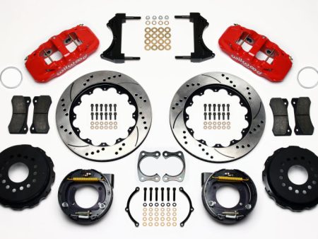 Wilwood AERO4 Rear P-Brake Kit 14.00in Drill Red Big Ford New Style 2.50in Offset on Sale