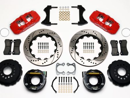 Wilwood AERO4 Rear P-Brake Kit 14.00in Drilled Red Small Ford 2.50in Offset Cheap