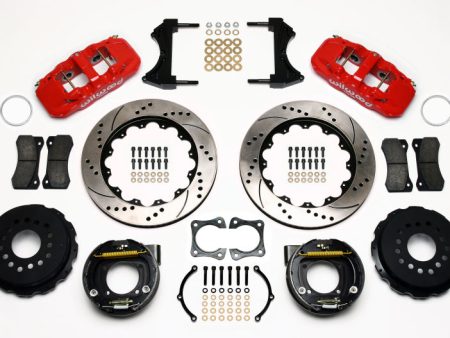 Wilwood AERO4 Rear P-Brake Kit 14.00in Drill Red 58-64 Olds Pontiac Ends 2.81in Offset Online now