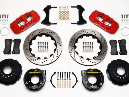 Wilwood AERO4 Rear P-Brake Kit 14.00in Drill Red 2005-2014 Mustang Hot on Sale