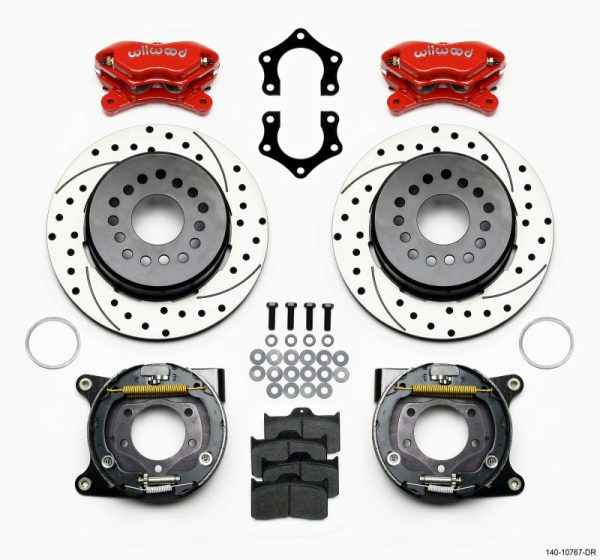 Wilwood Forged Dynalite P S Park Brake Kit Drilled Red Mopar Dana 2.50in Off w Snap Ring Brng Discount