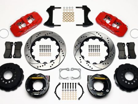 Wilwood AERO4 Rear P-Brake Kit 14.00in Drilled Red Chevy 12 Bolt-Spec 3.15in Brng Online Sale