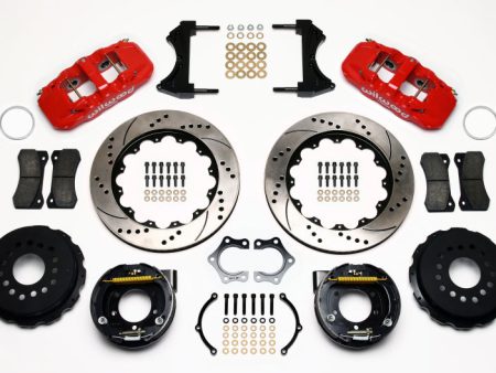 Wilwood AERO4 Rear P-Brake Kit 14.00in Drill Red Mopar Dana 2.36in Off w Snap Ring Brng Hot on Sale